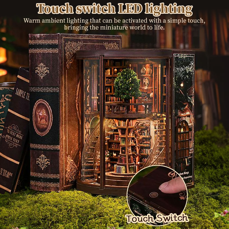 DIY Wooden Book Nook Kit - Miniature Bookend with Wisdom Rings - Image 6