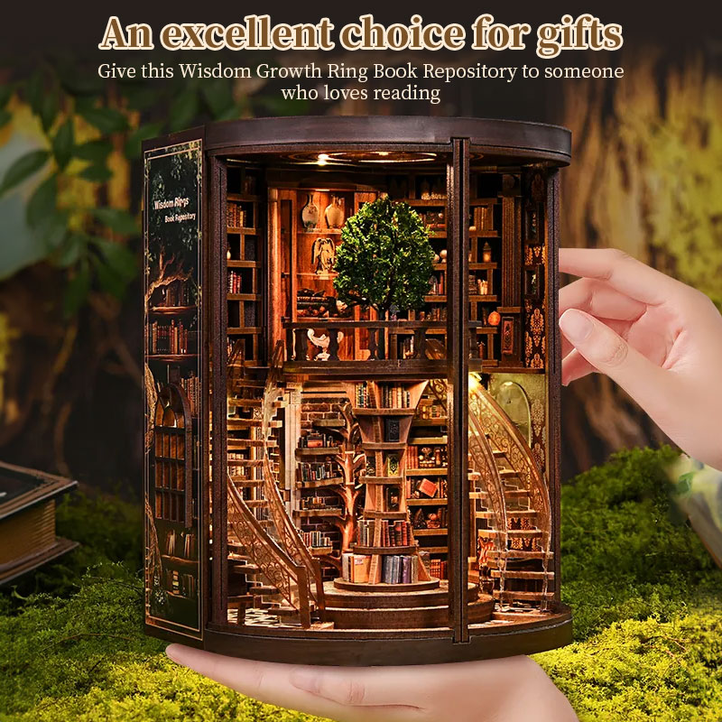 DIY Wooden Book Nook Kit - Miniature Bookend with Wisdom Rings - Image 4