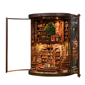 DIY Wooden Book Nook Kit - Miniature Bookend with Wisdom Rings