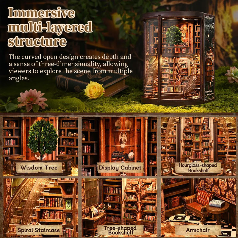 DIY Wooden Book Nook Kit - Miniature Bookend with Wisdom Rings - Image 5