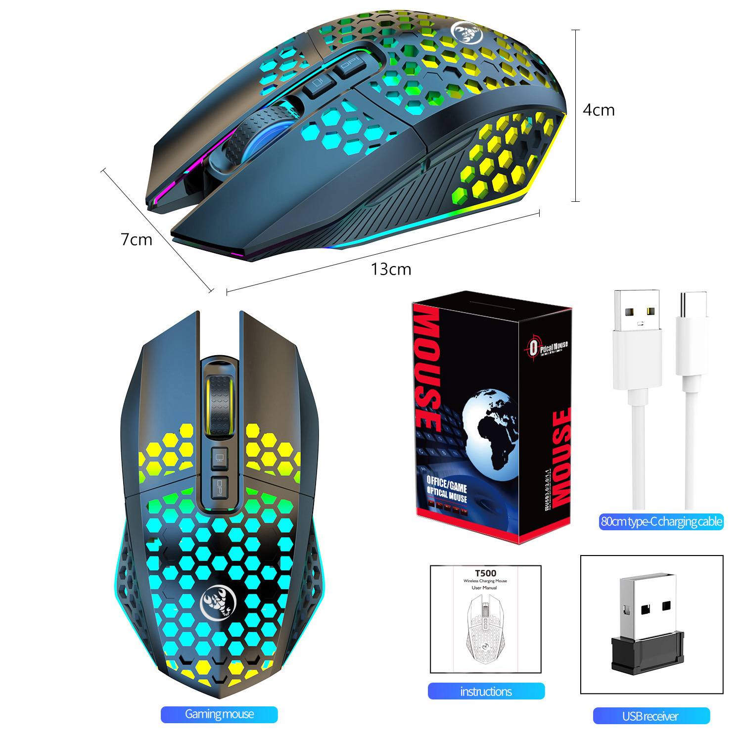 Lightweight Hollow Hole Mouse, Wireless Rechargeable - Image 6