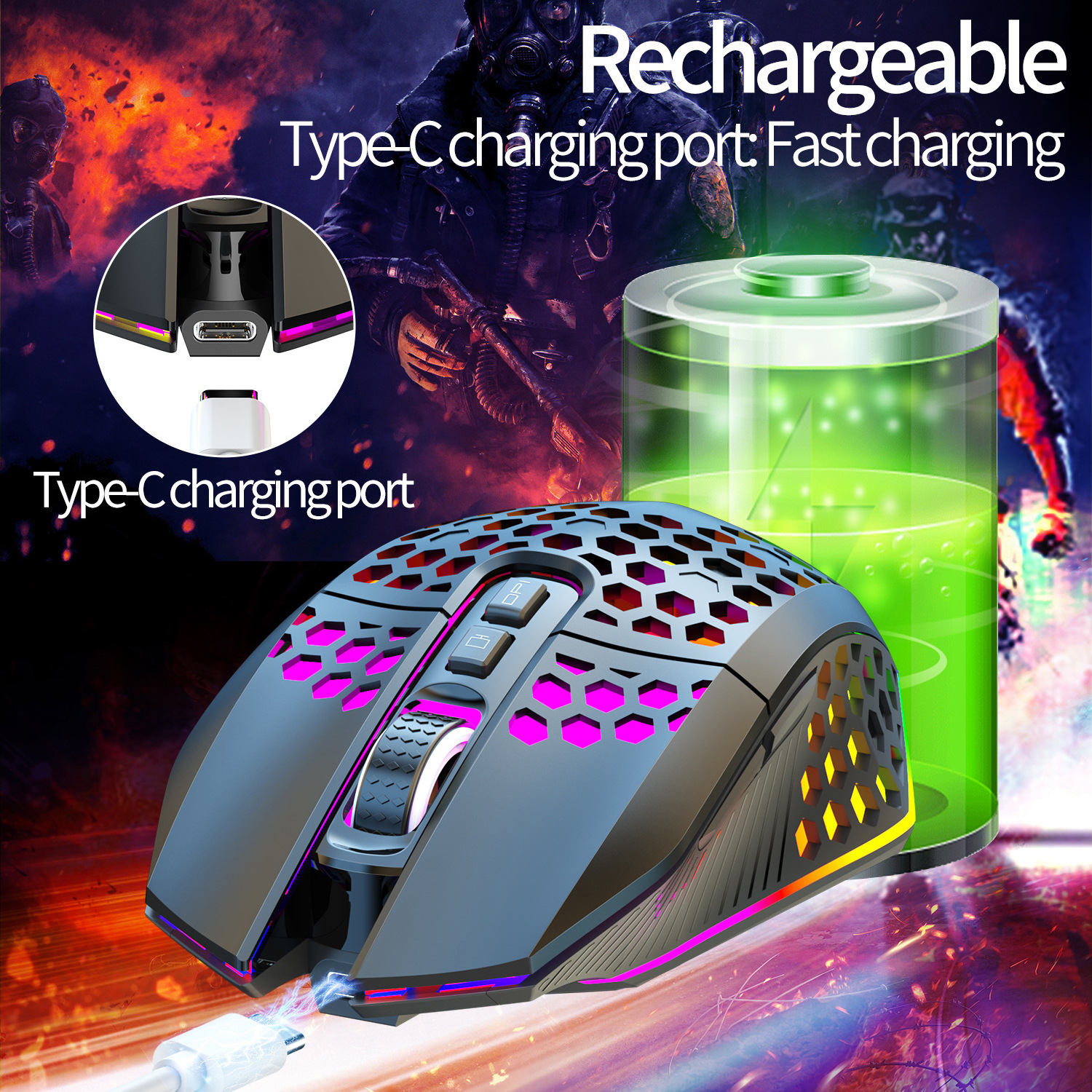 Lightweight Hollow Hole Mouse, Wireless Rechargeable - Image 3