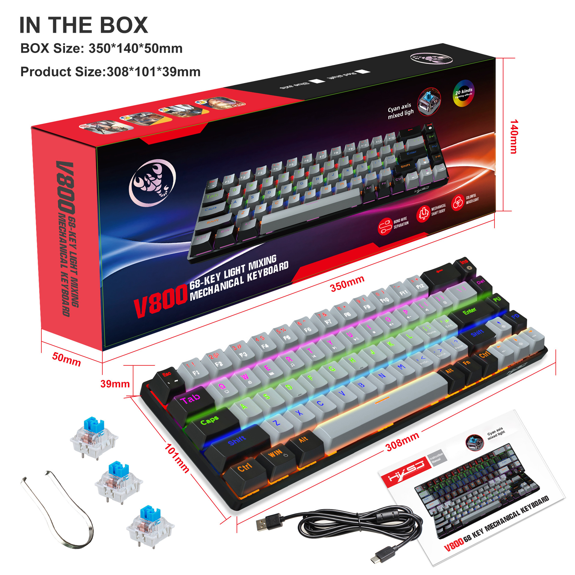 68 Keys, Customized Color Blocked Keycaps - Image 9