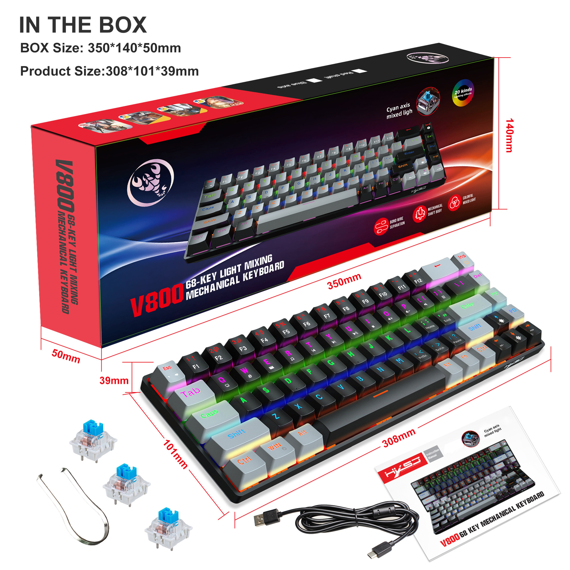 68 Keys, Customized Color Blocked Keycaps - Image 8