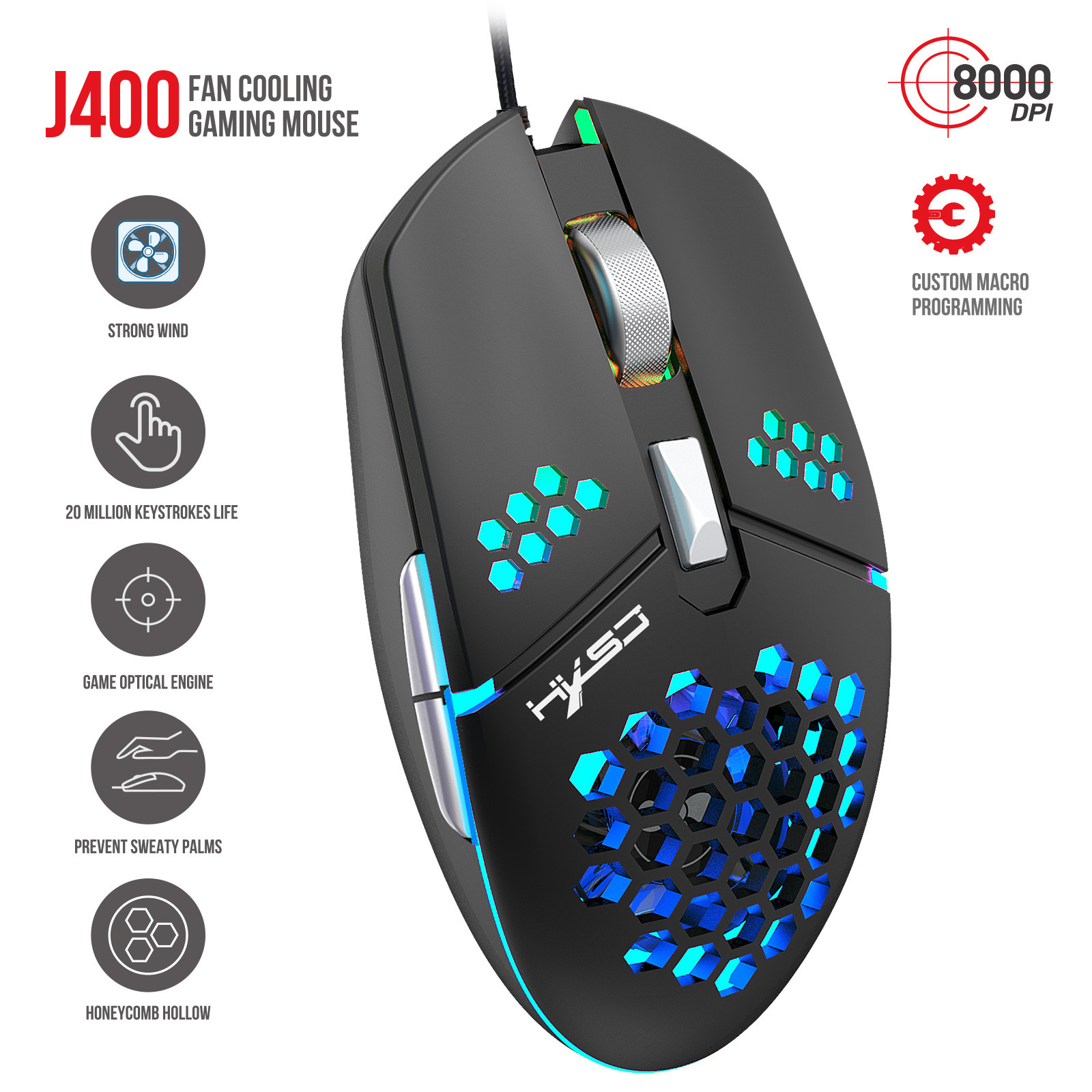 J400 New Macro Programming Wired Gaming Mouse - Image 2