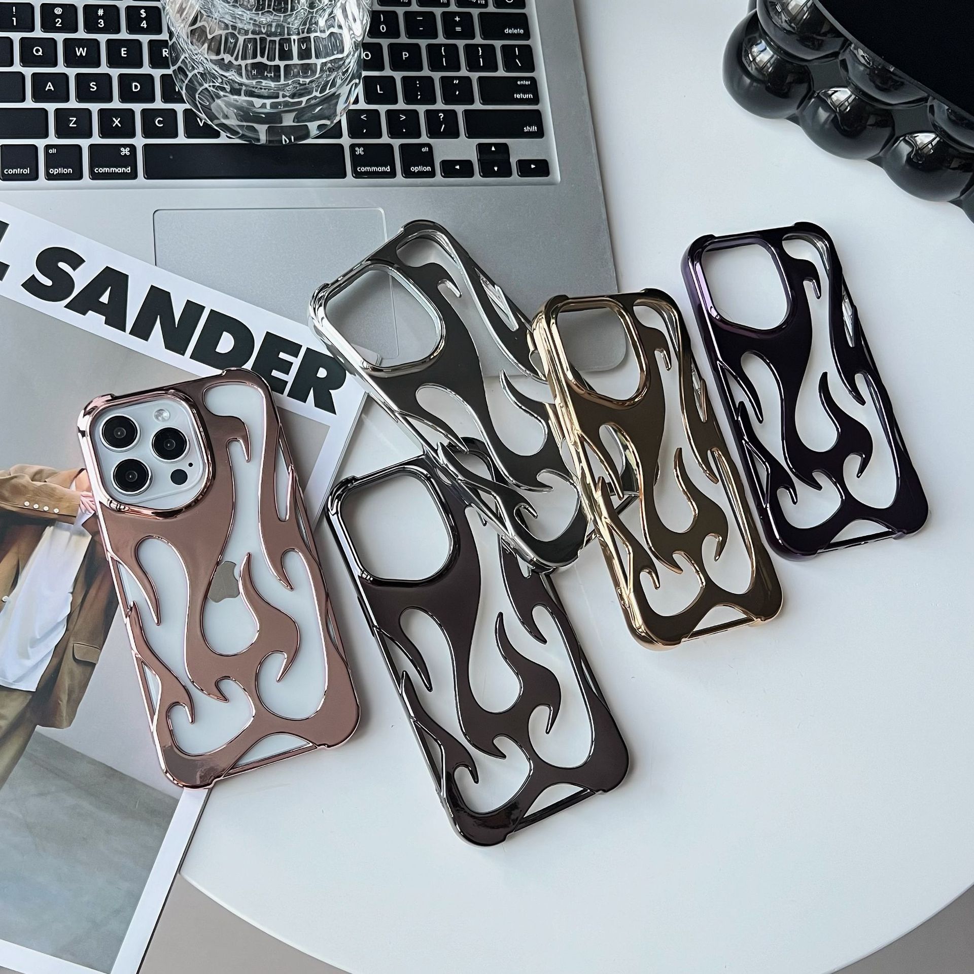 Electroplated Hollow Flame Pattern Phone Case Suitable For iPhone 15 Pro - Image 3